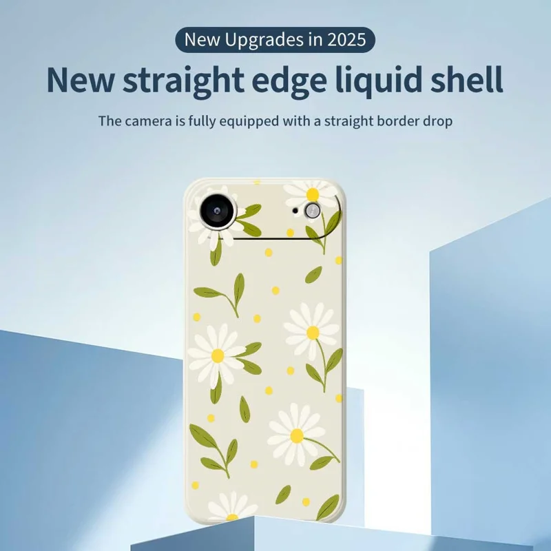 Для iPhone 17 Air Case Белые цветы Зеленые листья Шаблон печати Прямой край ТПУ Задняя крышка телефона - Бежевый