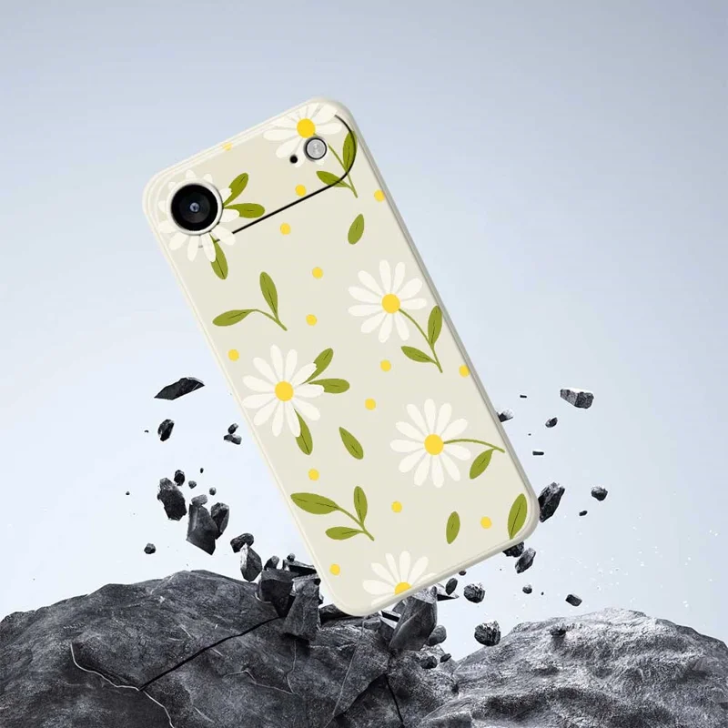 Для iPhone 17 Air Case Белые цветы Зеленые листья Шаблон печати Прямой край ТПУ Задняя крышка телефона - Бежевый