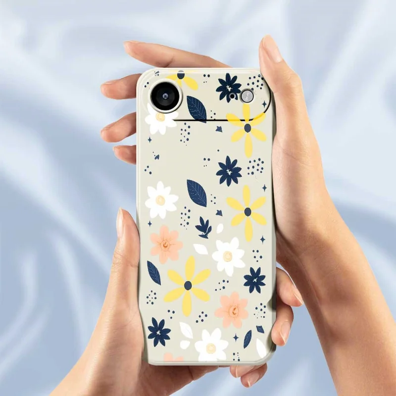 For iPhone Air Case Colorful Floral Blue Leaves Pattern Printing Straight Edge TPU Phone Back Cover - Beige