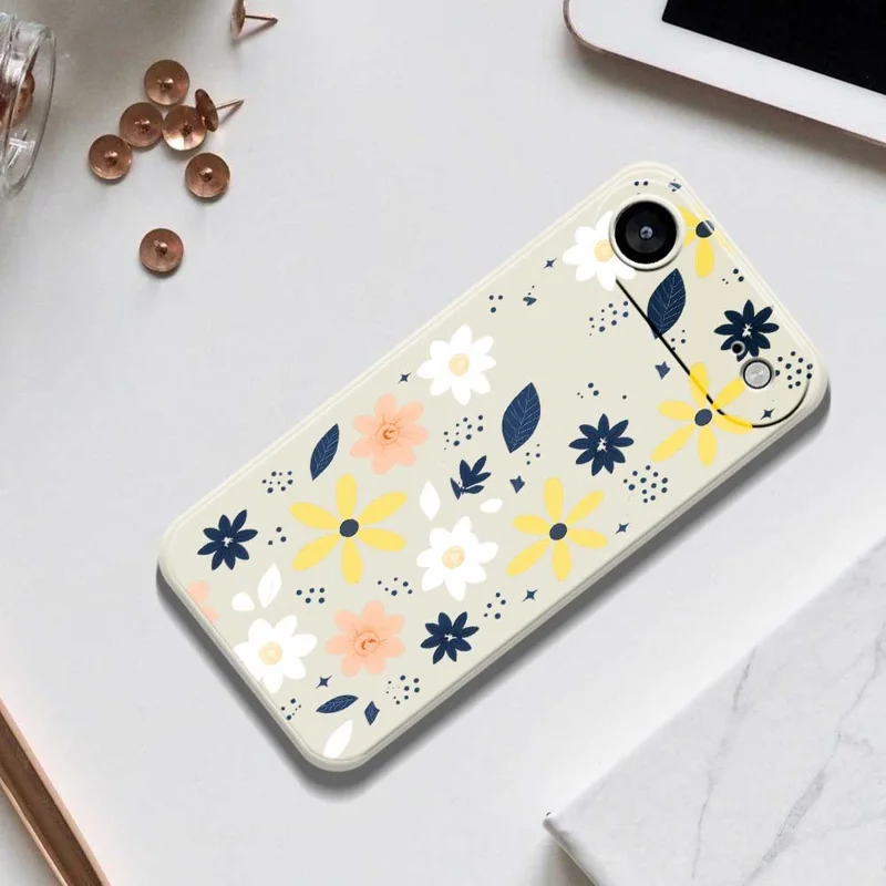 For iPhone Air Case Colorful Floral Blue Leaves Pattern Printing Straight Edge TPU Phone Back Cover - Beige