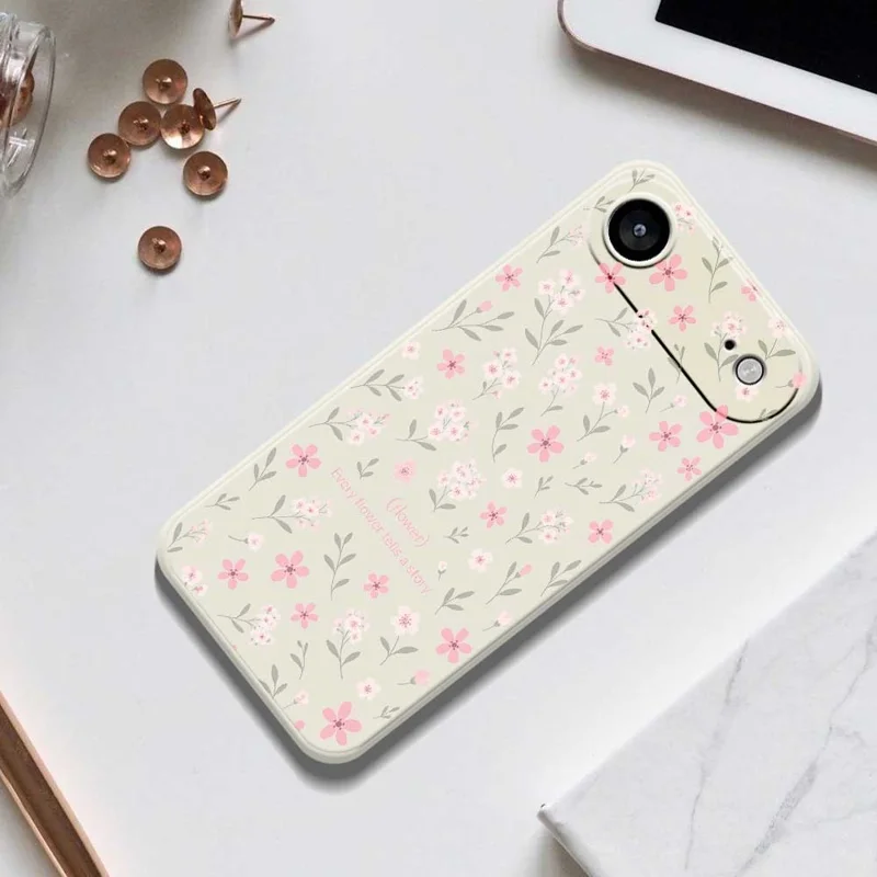 TPU-hoesje voor iPhone Air met patroon van kleine bloemen, rechte rand, beige