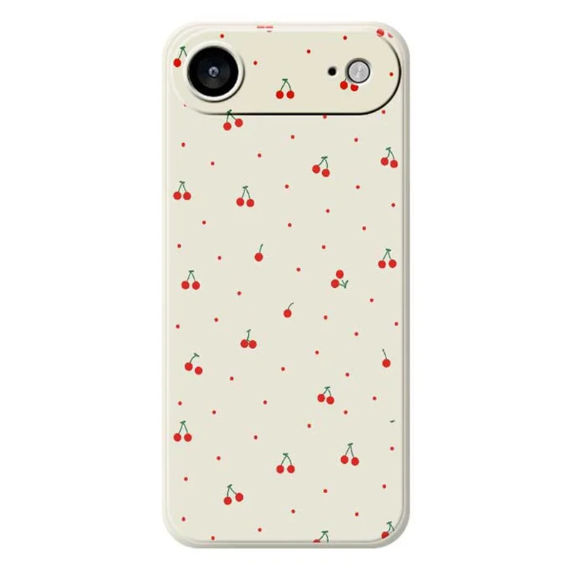 Custodia Air per iPhone 17 Modello Ciliegia Rossa con Stampa su Bordo Dritto - Cover Posteriore TPU - Beige