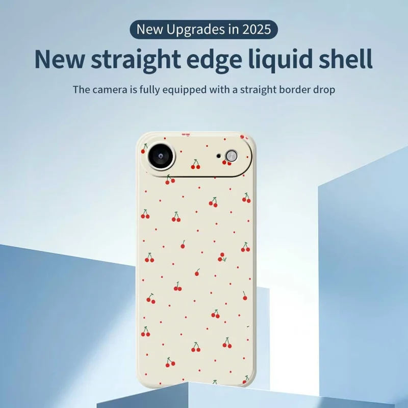 Custodia Air per iPhone 17 Modello Ciliegia Rossa con Stampa su Bordo Dritto - Cover Posteriore TPU - Beige