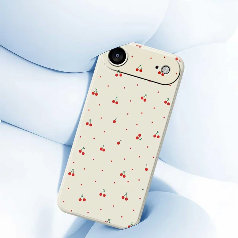 Custodia Air per iPhone 17 Modello Ciliegia Rossa con Stampa su Bordo Dritto - Cover Posteriore TPU - Beige