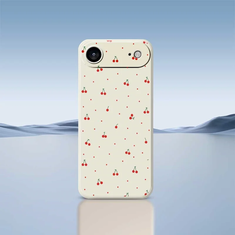 Custodia Air per iPhone 17 Modello Ciliegia Rossa con Stampa su Bordo Dritto - Cover Posteriore TPU - Beige