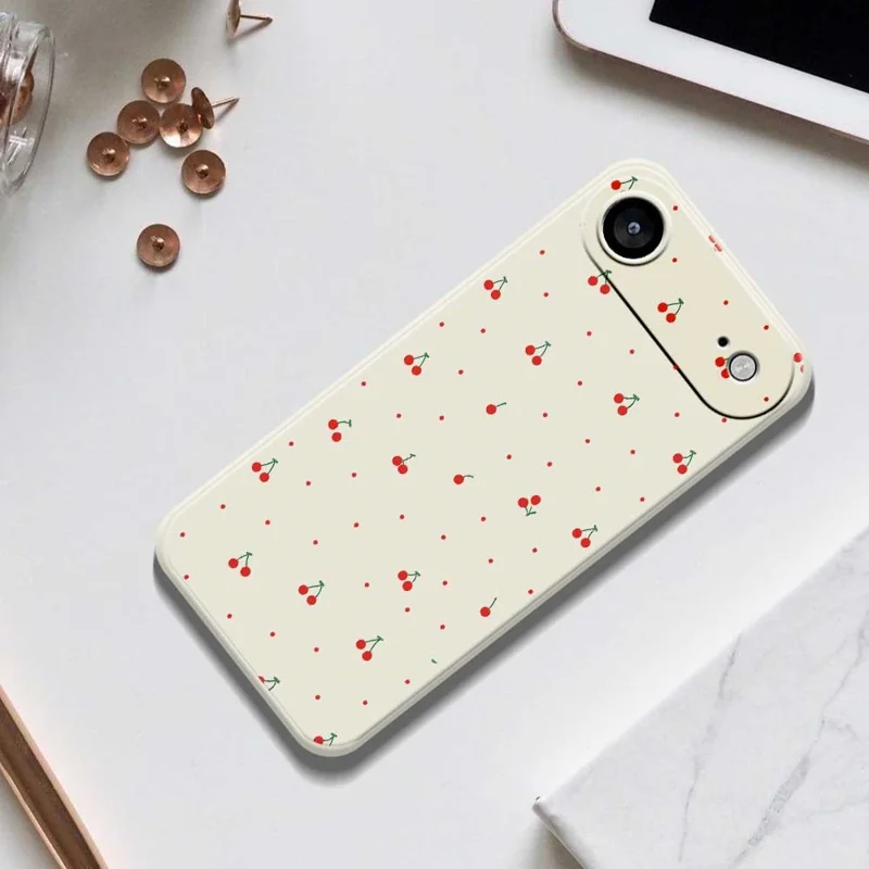 Custodia Air per iPhone 17 Modello Ciliegia Rossa con Stampa su Bordo Dritto - Cover Posteriore TPU - Beige