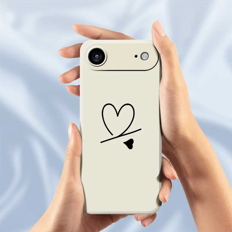 For iPhone Air Case Black Love Pattern Printing Straight Edge TPU Phone Back Cover - Beige