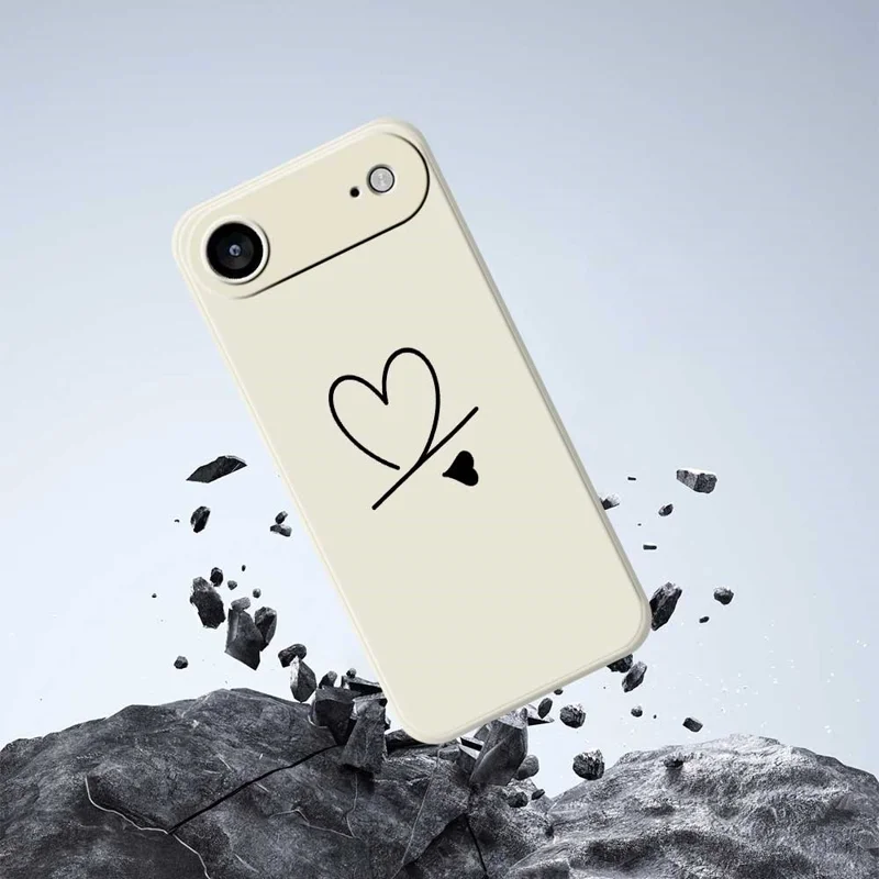 For iPhone Air Case Black Love Pattern Printing Straight Edge TPU Phone Back Cover - Beige