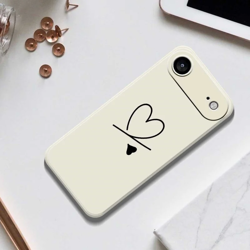 For iPhone Air Case Black Love Pattern Printing Straight Edge TPU Phone Back Cover - Beige