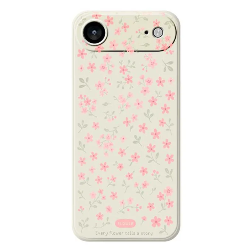 For iPhone 17 Air Case Pink Small Flowers Pattern Printing Straight Edge TPU Phone Back Cover - Beige