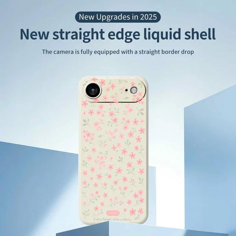 For iPhone 17 Air Case Pink Small Flowers Pattern Printing Straight Edge TPU Phone Back Cover - Beige