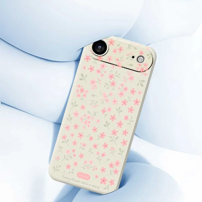 For iPhone 17 Air Case Pink Small Flowers Pattern Printing Straight Edge TPU Phone Back Cover - Beige