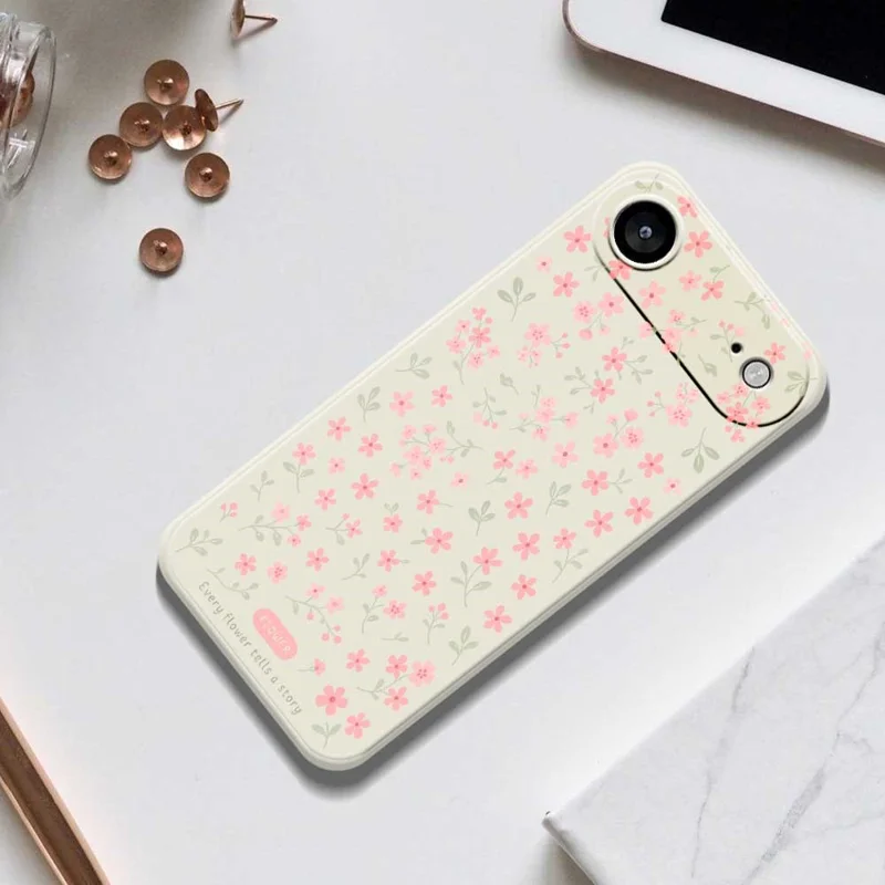 For iPhone 17 Air Case Pink Small Flowers Pattern Printing Straight Edge TPU Phone Back Cover - Beige