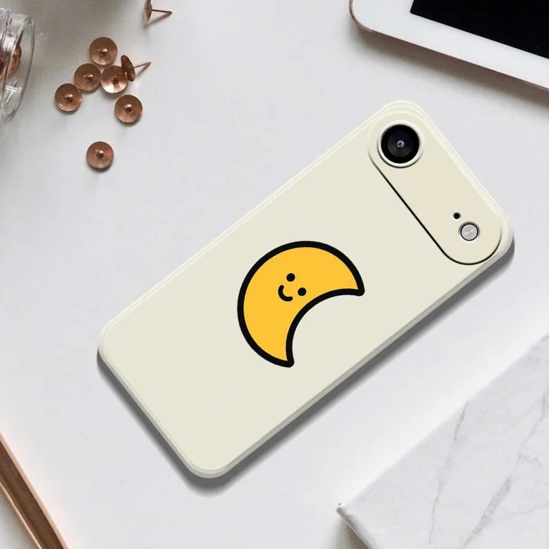 For iPhone 17 Air Case Yellow Moon Pattern Printing Straight Edge TPU Phone Back Cover - Beige