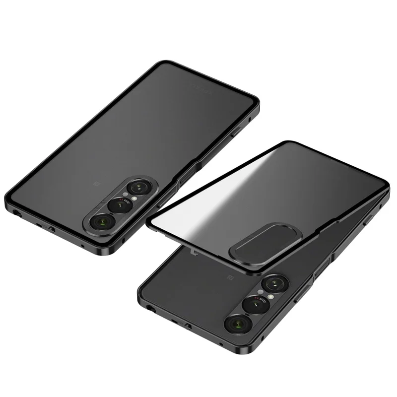 Para Sony Xperia 1 VII Capa Fosca de Liga de Alumínio + PC com Trava de Encaixe - Preto