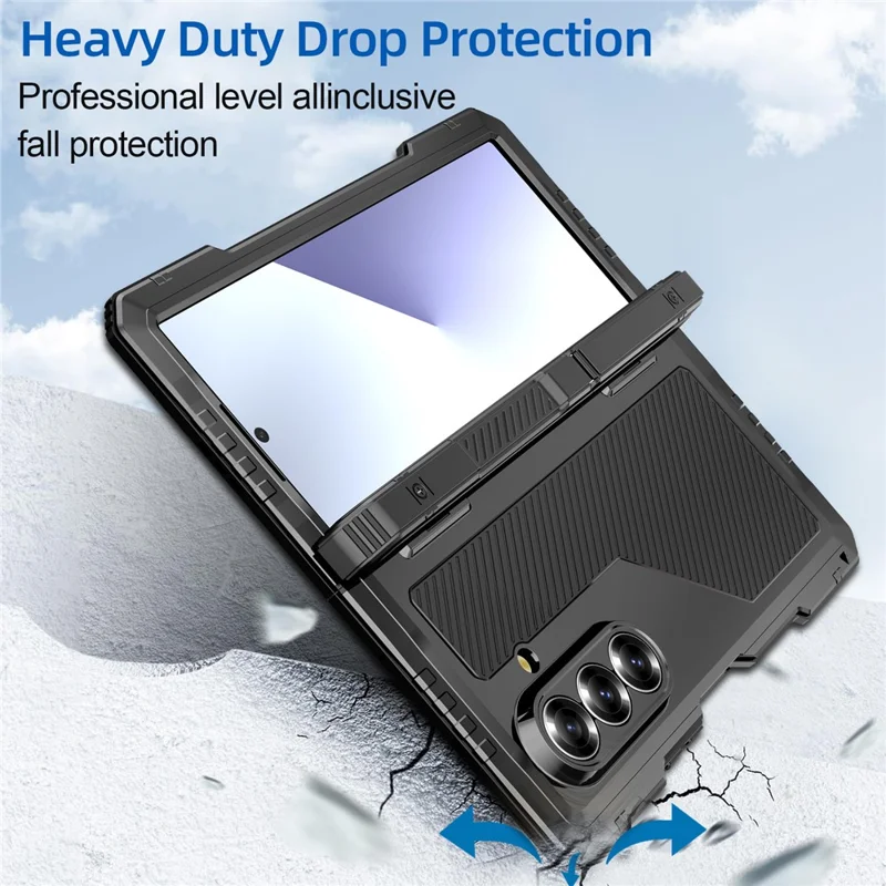 For Samsung Galaxy Z Fold7 5G Case Aluminium Alloy + Silicone Kickstand Cover with PET Screen Film - Black