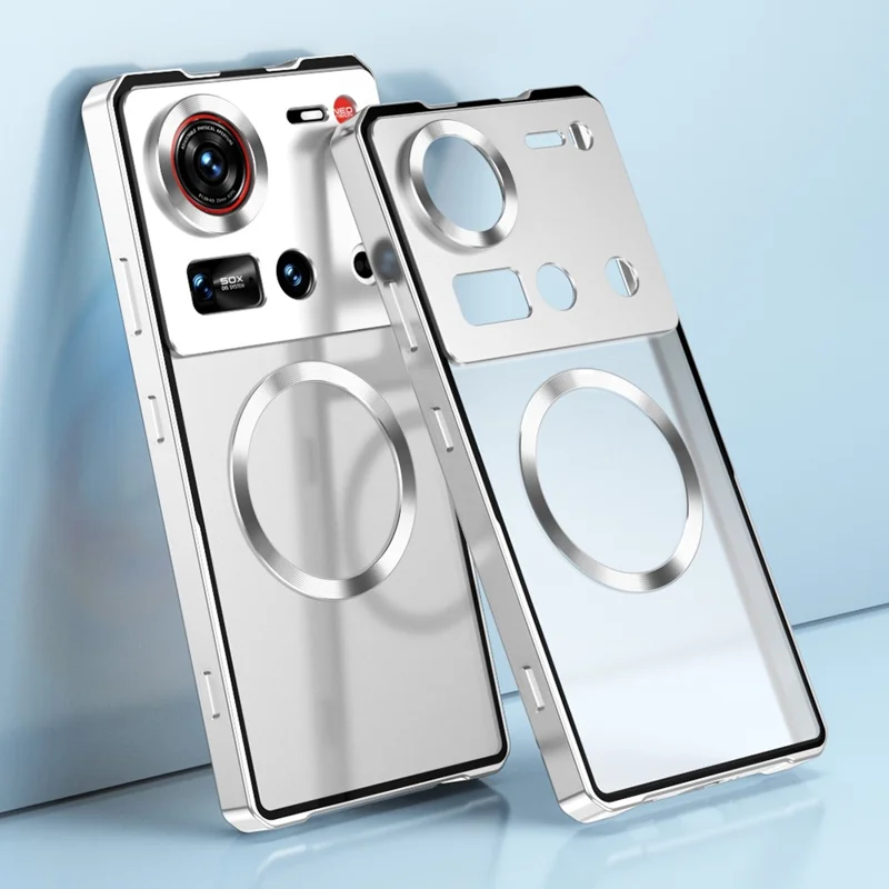 For ZTE nubia Z70 Ultra 5G Magnetic Case Hard PC Metal Frame Frosted Phone Back Cover - Silver