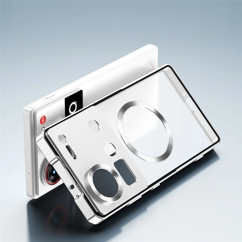 For ZTE nubia Z70 Ultra 5G Magnetic Case Hard PC Metal Frame Frosted Phone Back Cover - Silver