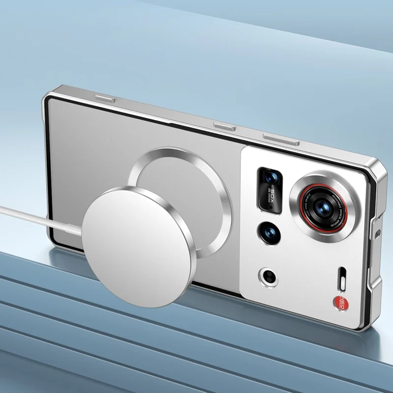 For ZTE nubia Z70 Ultra 5G Magnetic Case Hard PC Metal Frame Frosted Phone Back Cover - Silver