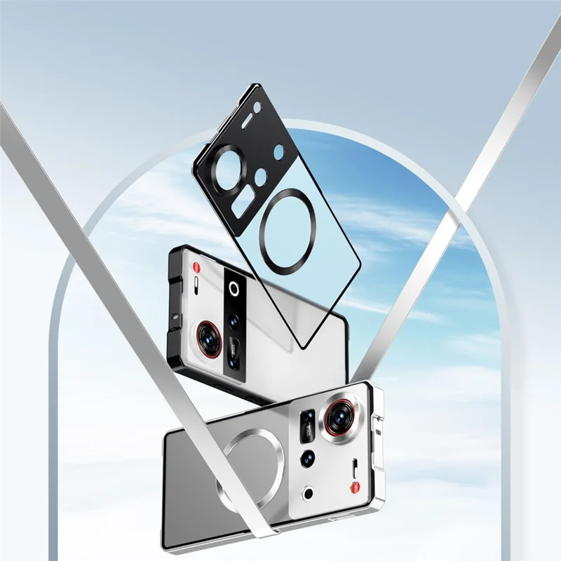 For ZTE nubia Z70 Ultra 5G Magnetic Case Hard PC Metal Frame Frosted Phone Back Cover - Silver