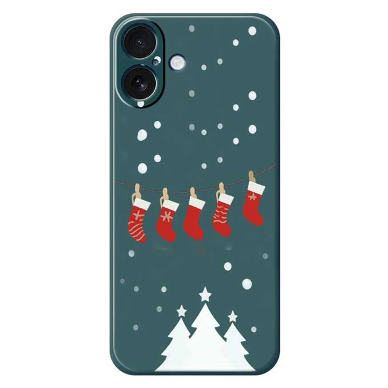 For iPhone 17 Hoesje met Kerst Socken Patroon Printing Rechte Rand TPU Telefoon Achterkant - Groen