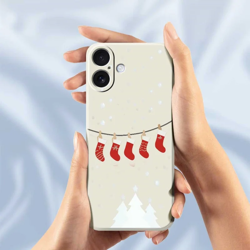 For iPhone 17 Hoesje met Kerst Socken Patroon Printing Rechte Rand TPU Telefoon Achterkant - Groen