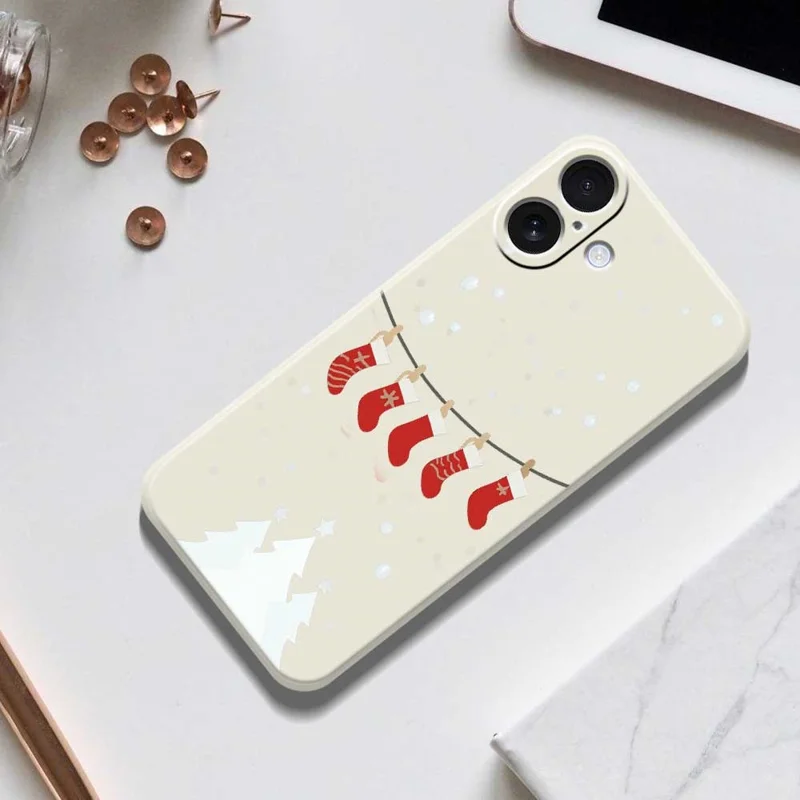 For iPhone 17 Hoesje met Kerst Socken Patroon Printing Rechte Rand TPU Telefoon Achterkant - Groen