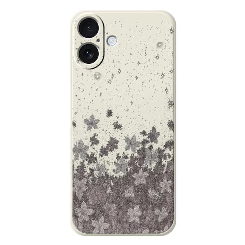 For iPhone 17 Case Grey Flowers Pattern Printing Straight Edge TPU Phone Back Cover - Beige