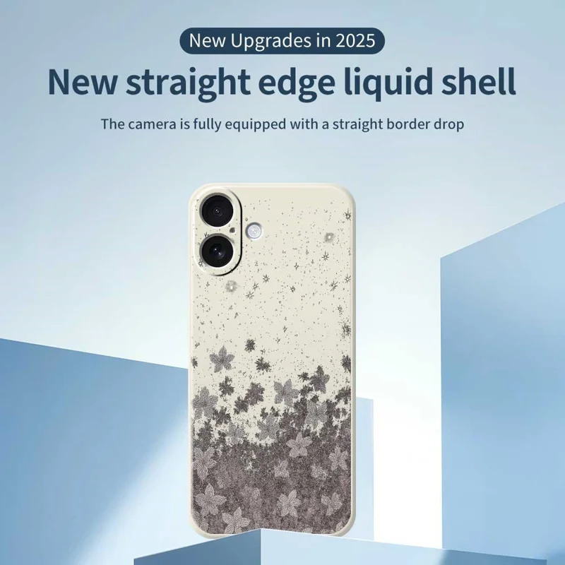 For iPhone 17 Case Grey Flowers Pattern Printing Straight Edge TPU Phone Back Cover - Beige