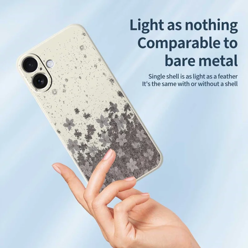 For iPhone 17 Case Grey Flowers Pattern Printing Straight Edge TPU Phone Back Cover - Beige