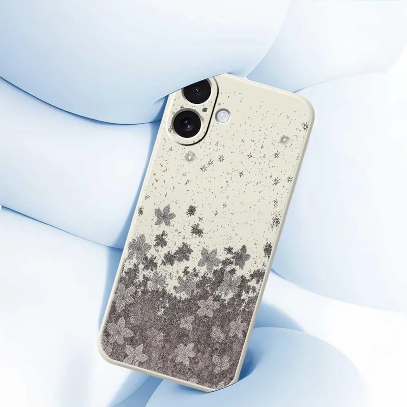 For iPhone 17 Case Grey Flowers Pattern Printing Straight Edge TPU Phone Back Cover - Beige