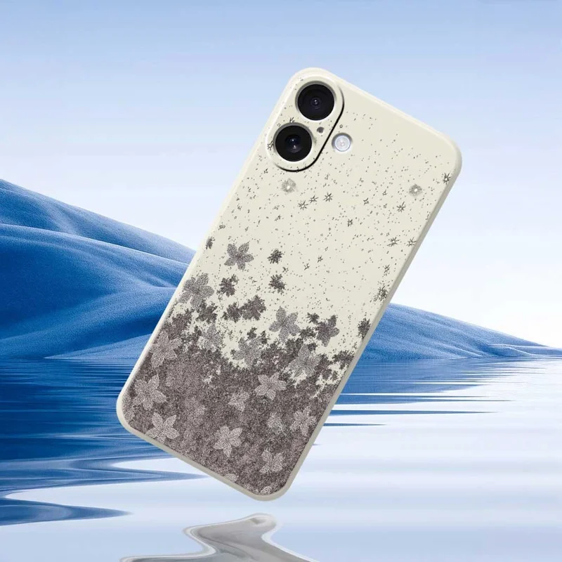 For iPhone 17 Case Grey Flowers Pattern Printing Straight Edge TPU Phone Back Cover - Beige