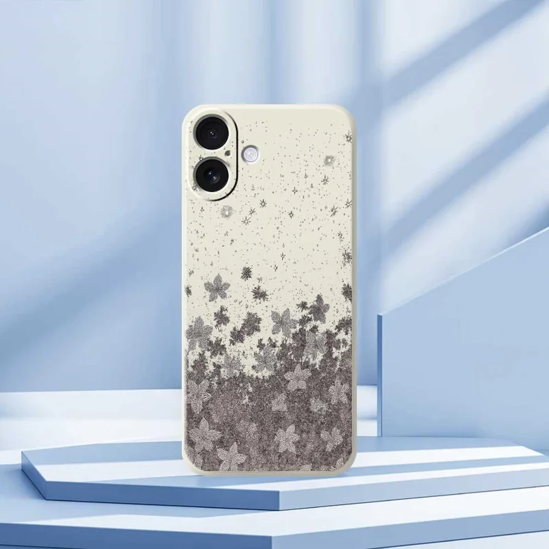 For iPhone 17 Case Grey Flowers Pattern Printing Straight Edge TPU Phone Back Cover - Beige