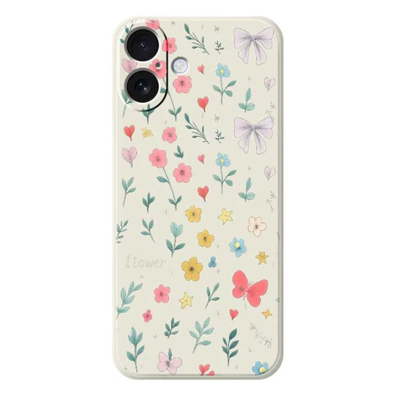 For iPhone 17 Case Floral Bow Pattern Printing Straight Edge TPU Phone Back Cover - Beige