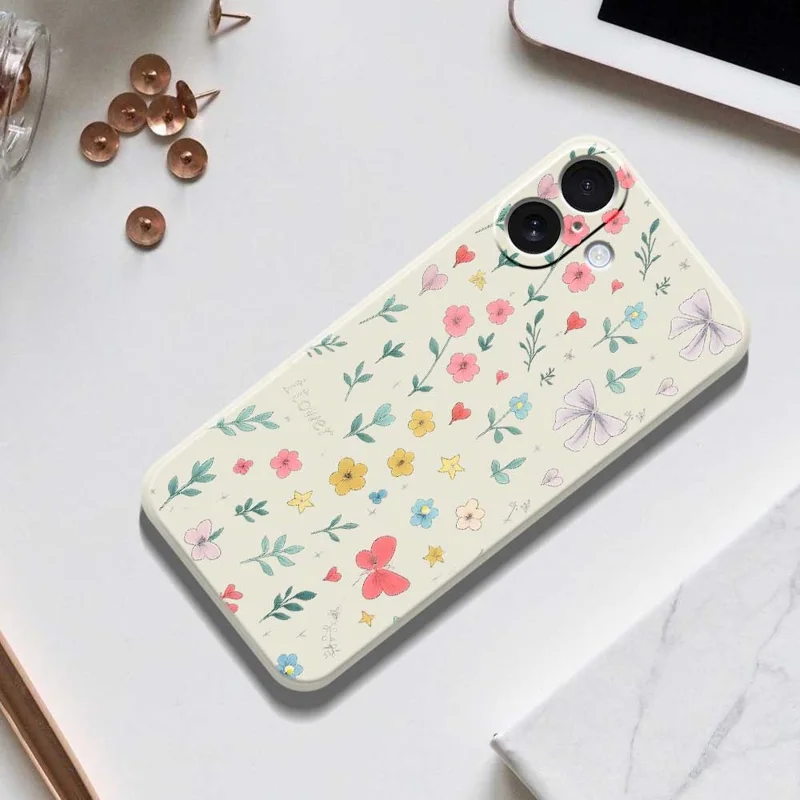 For iPhone 17 Case Floral Bow Pattern Printing Straight Edge TPU Phone Back Cover - Beige
