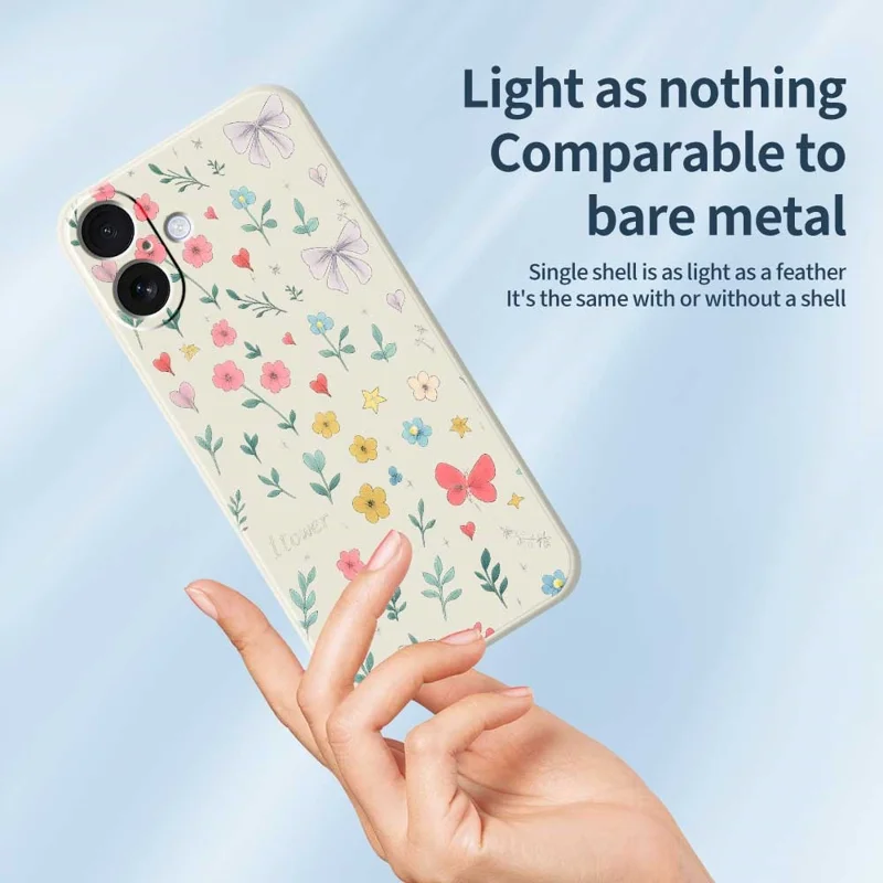 For iPhone 17 Case Floral Bow Pattern Printing Straight Edge TPU Phone Back Cover - Beige