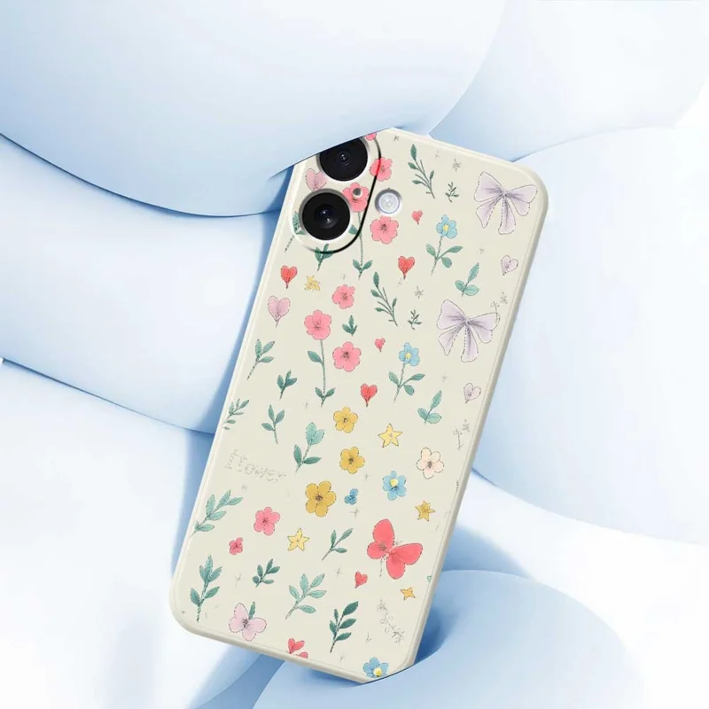 For iPhone 17 Case Floral Bow Pattern Printing Straight Edge TPU Phone Back Cover - Beige