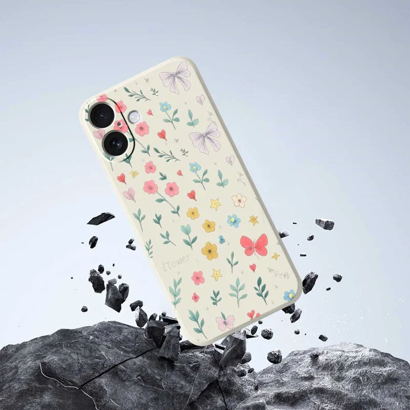 For iPhone 17 Case Floral Bow Pattern Printing Straight Edge TPU Phone Back Cover - Beige