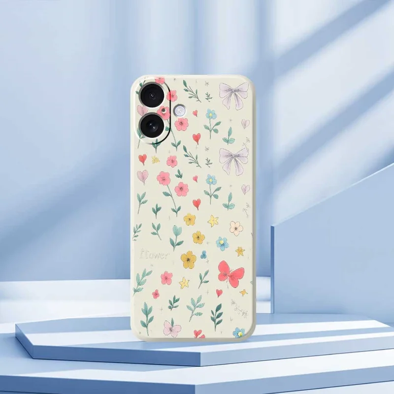 For iPhone 17 Case Floral Bow Pattern Printing Straight Edge TPU Phone Back Cover - Beige