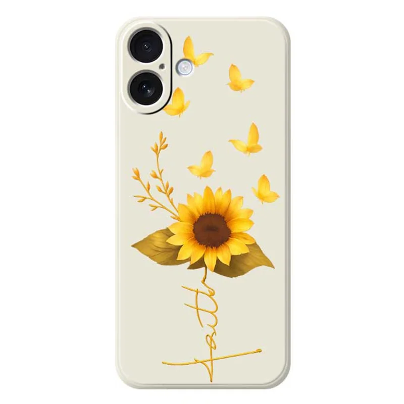 For iPhone 17 Case Golden Butterfly Sunflower Pattern Printing Straight Edge TPU Phone Back Cover - Beige