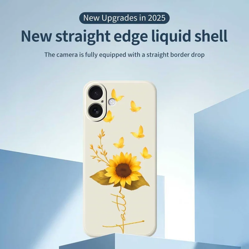 For iPhone 17 Case Golden Butterfly Sunflower Pattern Printing Straight Edge TPU Phone Back Cover - Beige
