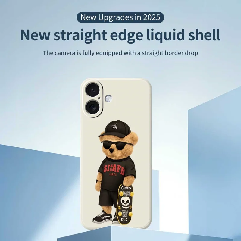 For iPhone 17 Case Cool Bear Pattern Printing Straight Edge TPU Phone Back Cover - Beige