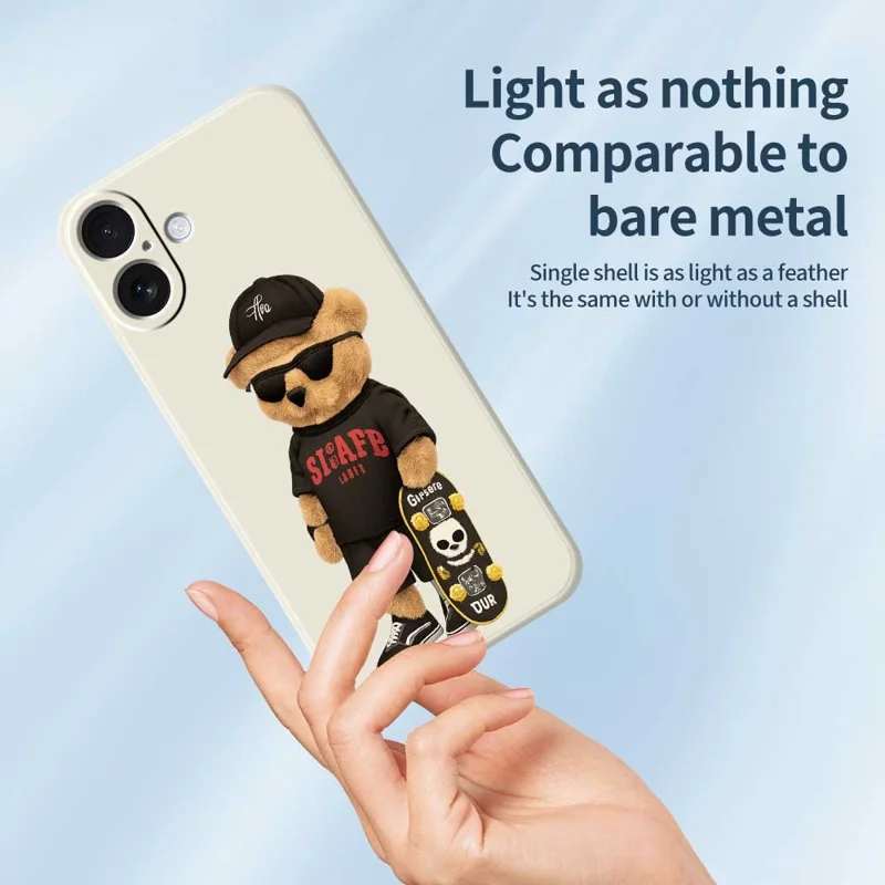 For iPhone 17 Case Cool Bear Pattern Printing Straight Edge TPU Phone Back Cover - Beige
