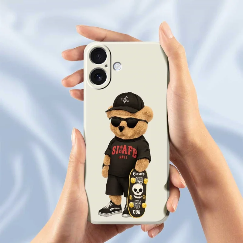 For iPhone 17 Case Cool Bear Pattern Printing Straight Edge TPU Phone Back Cover - Beige