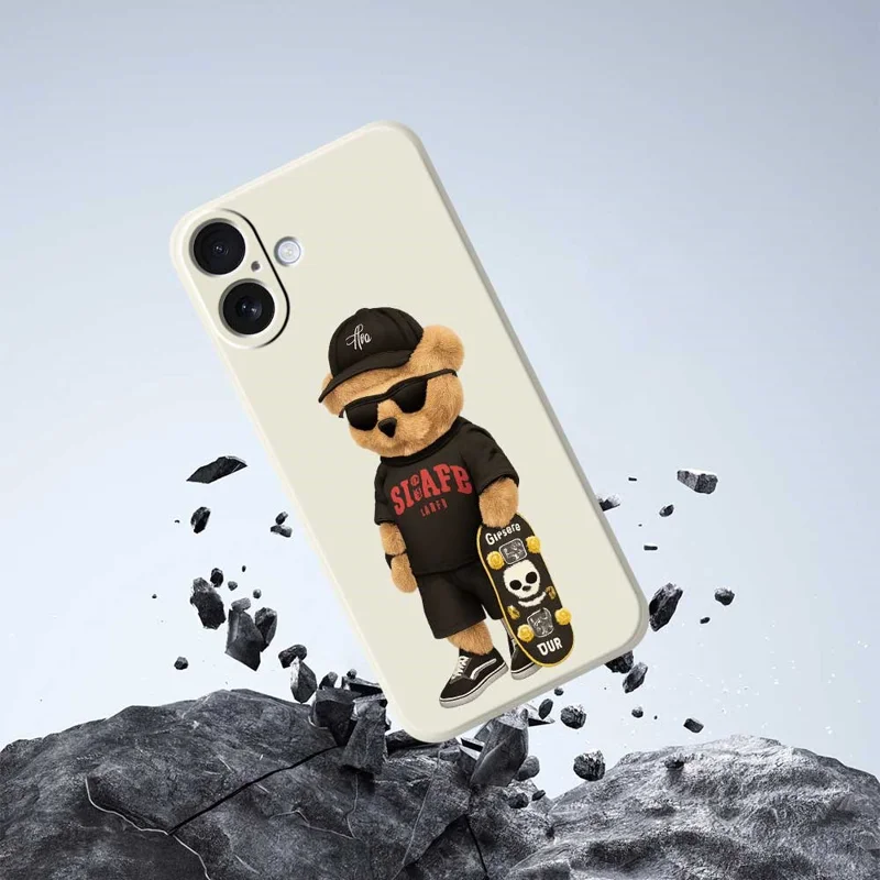 For iPhone 17 Case Cool Bear Pattern Printing Straight Edge TPU Phone Back Cover - Beige