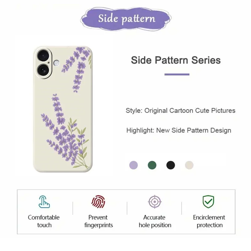 For iPhone 17 Case Lavender Pattern Printing Straight Edge TPU Phone Back Cover - Beige