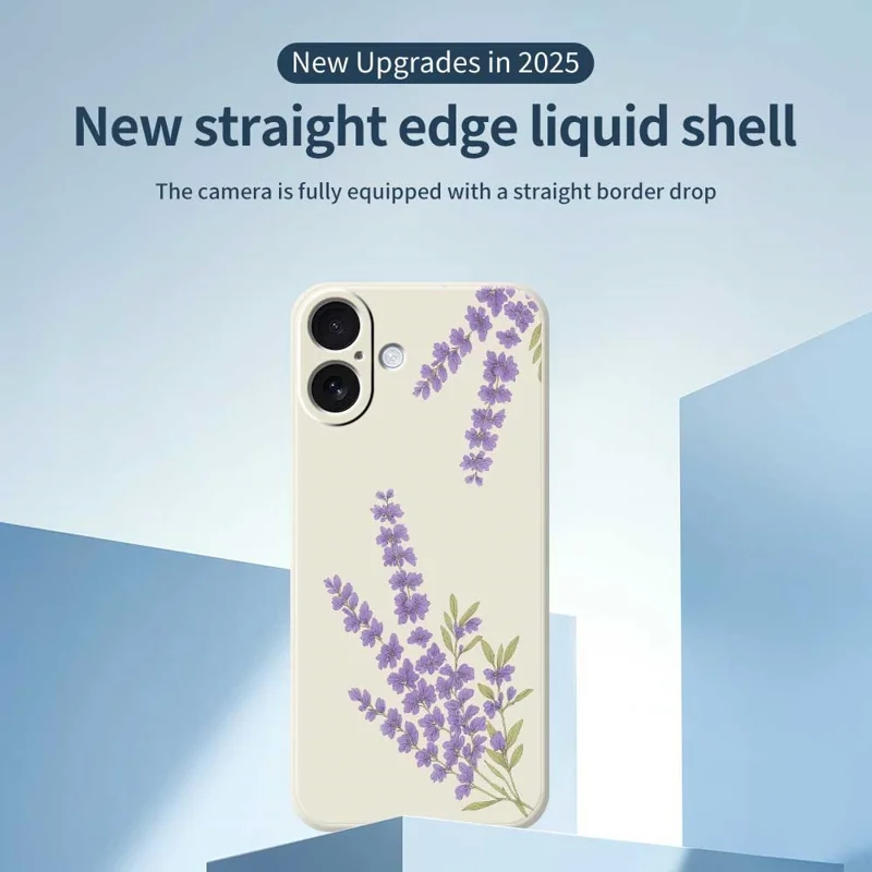 For iPhone 17 Case Lavender Pattern Printing Straight Edge TPU Phone Back Cover - Beige