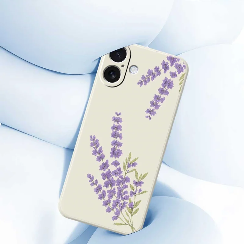 For iPhone 17 Case Lavender Pattern Printing Straight Edge TPU Phone Back Cover - Beige