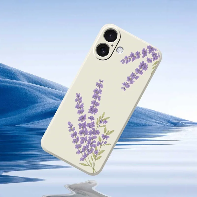 For iPhone 17 Case Lavender Pattern Printing Straight Edge TPU Phone Back Cover - Beige