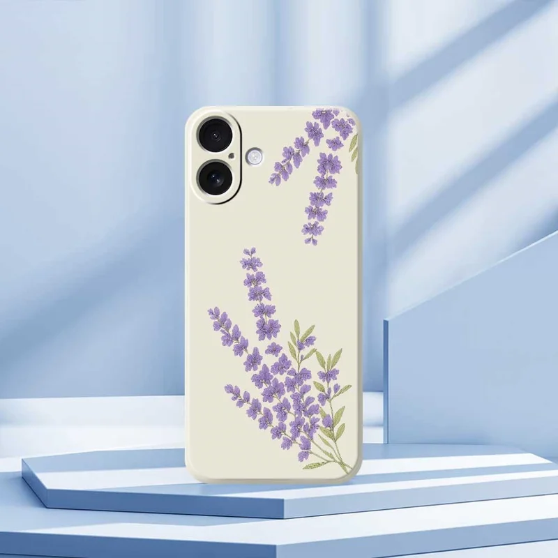 For iPhone 17 Case Lavender Pattern Printing Straight Edge TPU Phone Back Cover - Beige